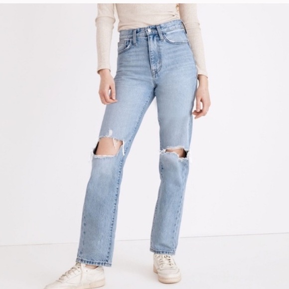 NWT Madewell Curvy Perfect Vintage Straight Jean Danby Wash: Knee-Rip Size 33P - Picture 5 of 17